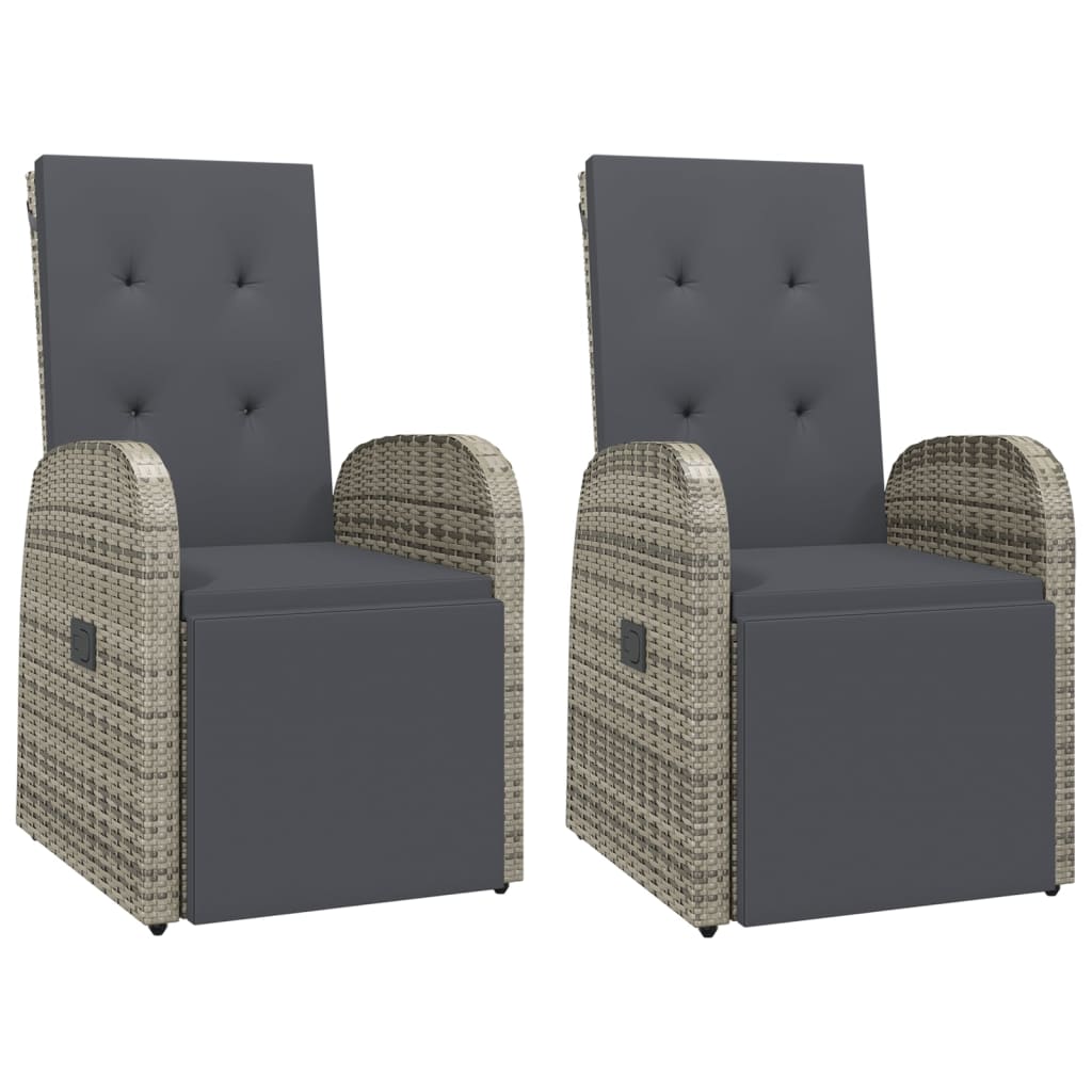 vidaXL Garten-Liegestühle mit Kissen 2 Stk. Grau Poly Rattan