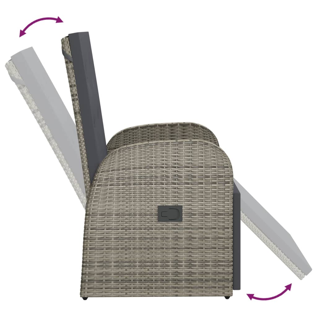 vidaXL Garten-Liegestühle mit Kissen 2 Stk. Grau Poly Rattan