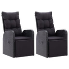 vidaXL Gartensessel mit Kissen 2 Stk. Verstellbar Schwarz Poly Rattan