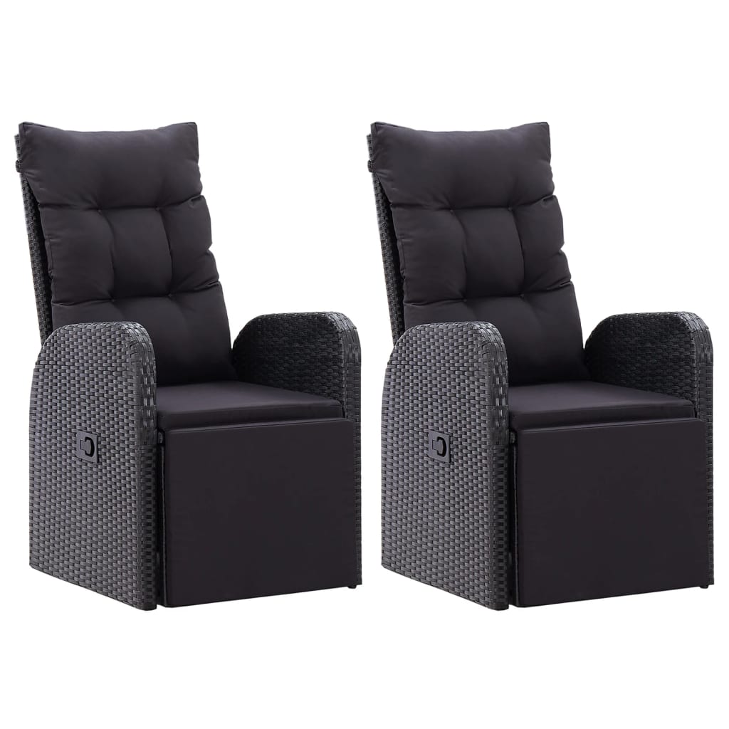 vidaXL Gartensessel mit Kissen 2 Stk. Verstellbar Schwarz Poly Rattan