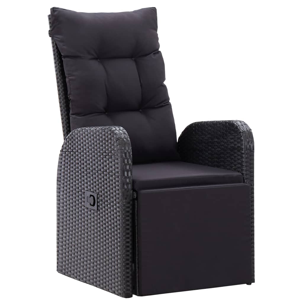 vidaXL Gartensessel mit Kissen 2 Stk. Verstellbar Schwarz Poly Rattan