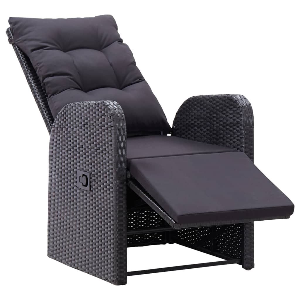 vidaXL Gartensessel mit Kissen 2 Stk. Verstellbar Schwarz Poly Rattan