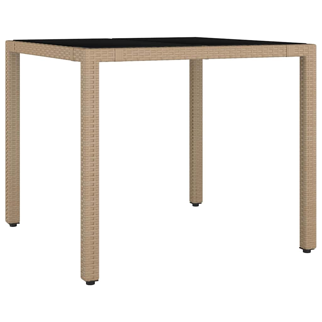 vidaXL Gartentisch mit Glasplatte Beige Poly Rattan & Hartglas