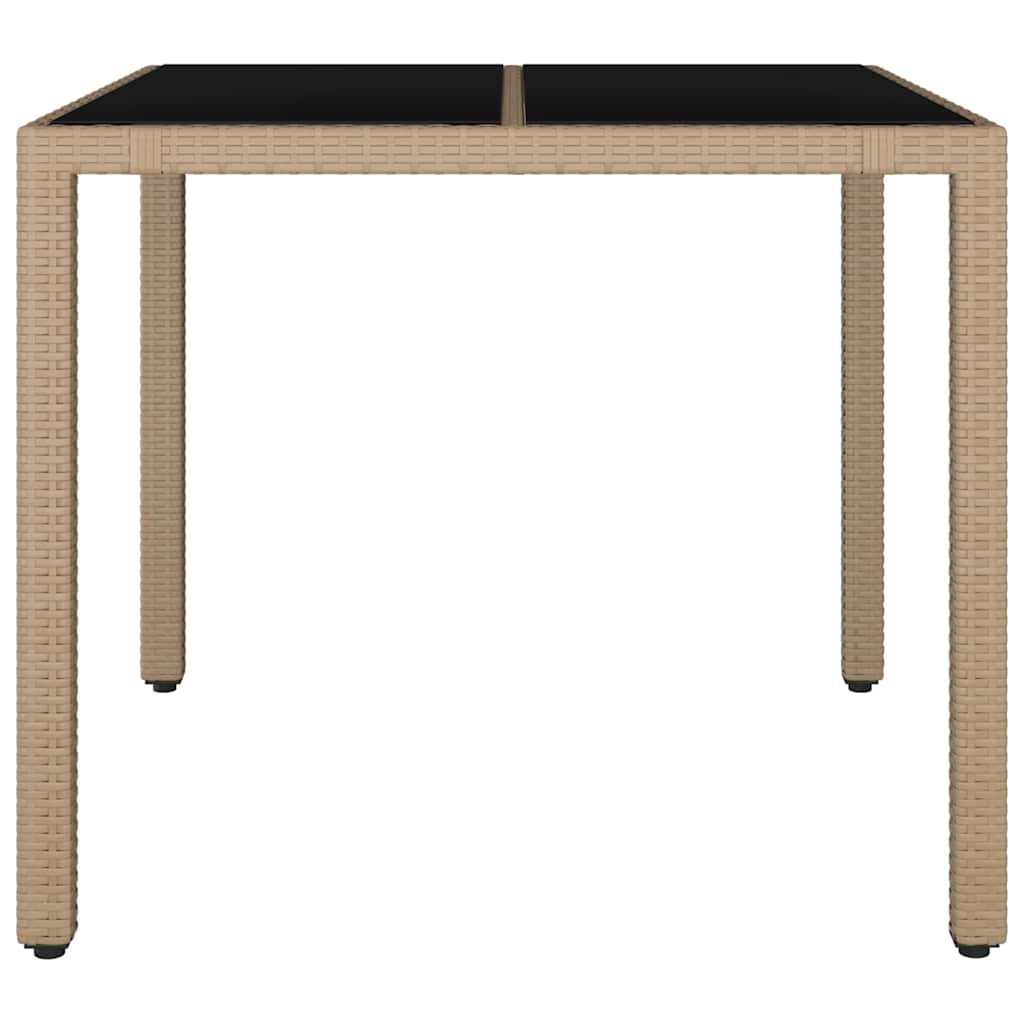 vidaXL Gartentisch mit Glasplatte Beige Poly Rattan & Hartglas