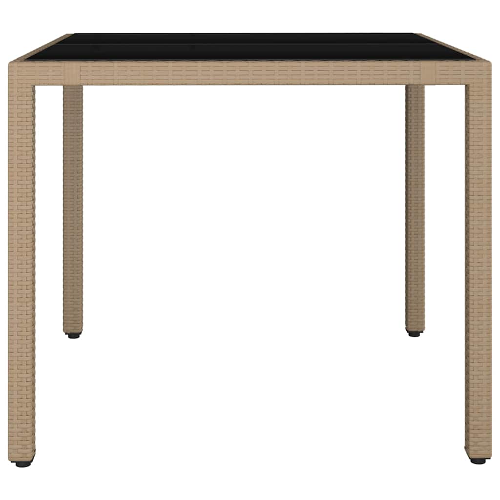 vidaXL Gartentisch mit Glasplatte Beige Poly Rattan & Hartglas