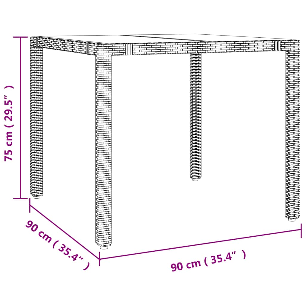 vidaXL Gartentisch mit Glasplatte Beige Poly Rattan & Hartglas