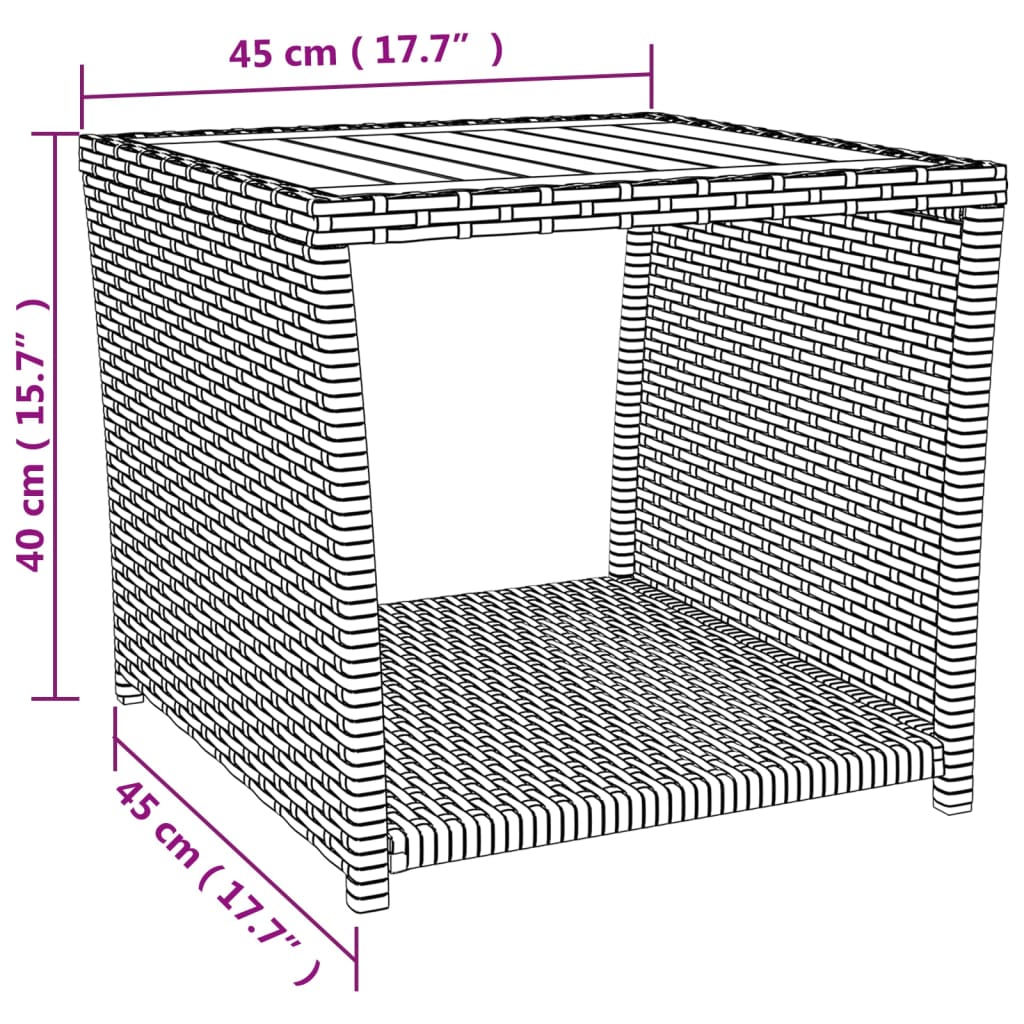 vidaXL Beistelltisch mit Holzplatte Schwarz Poly Rattan & Akazienholz