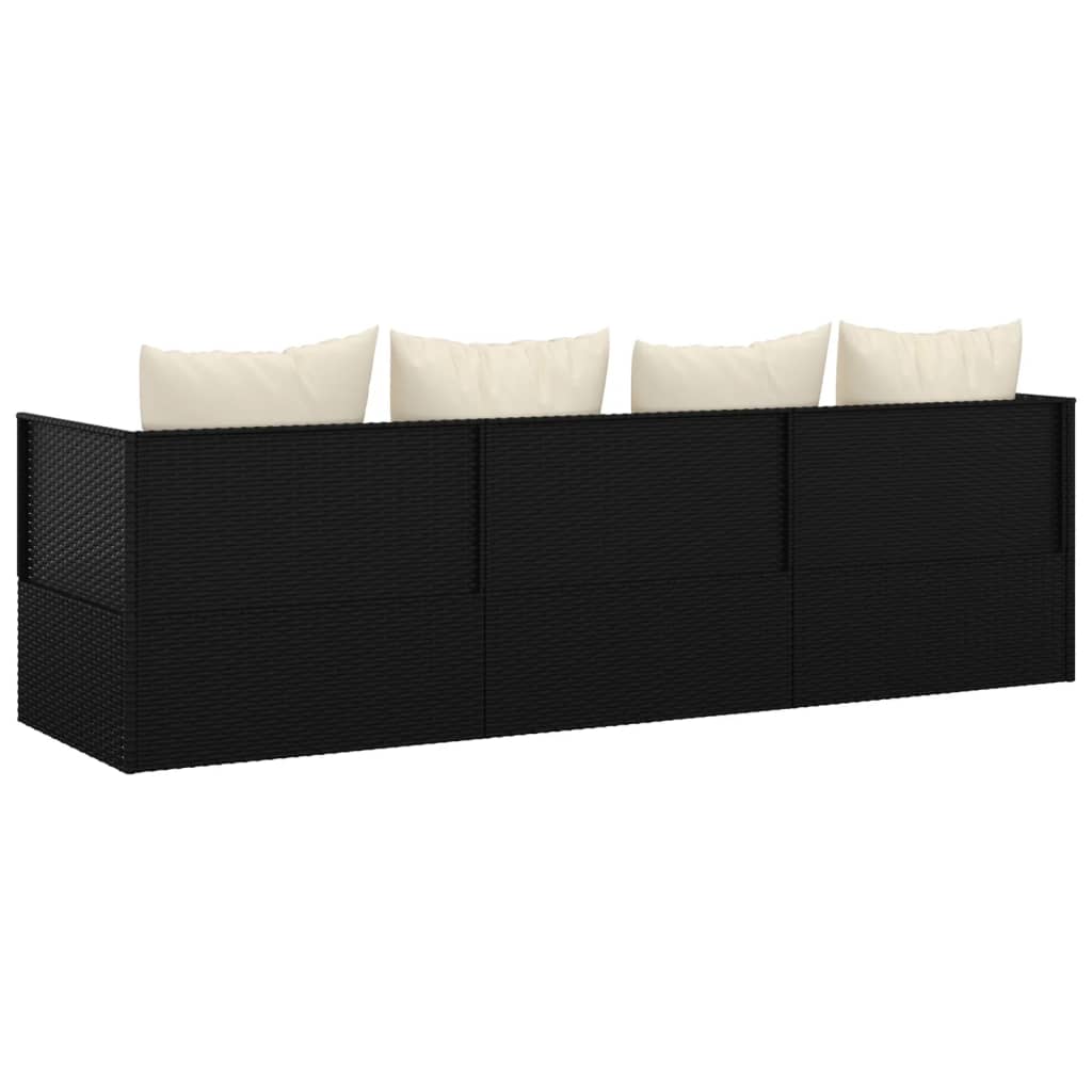 vidaXL Outdoor-Loungebett mit Kissen Schwarz Poly Rattan