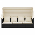 vidaXL Outdoor-Loungebett mit Dach und Kissen Schwarz Poly Rattan