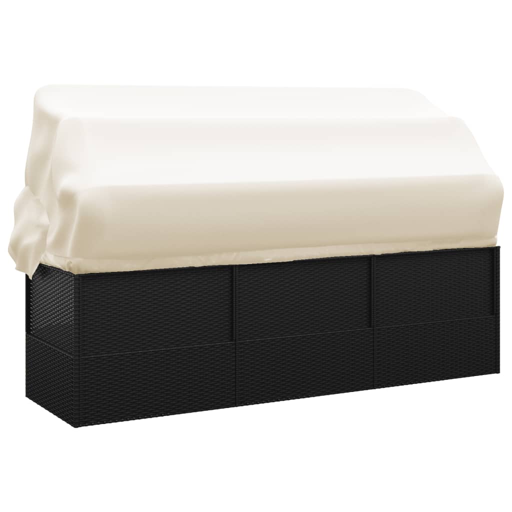 vidaXL Outdoor-Loungebett mit Dach und Kissen Schwarz Poly Rattan