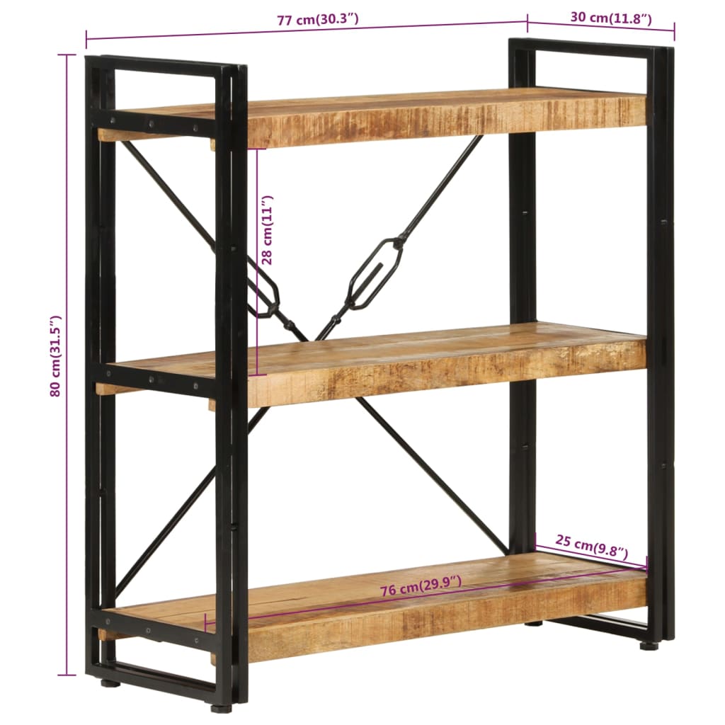 vidaXL Bücherregal 3 Fächer 77x30x80 cm Massivholz Mango und Eisen