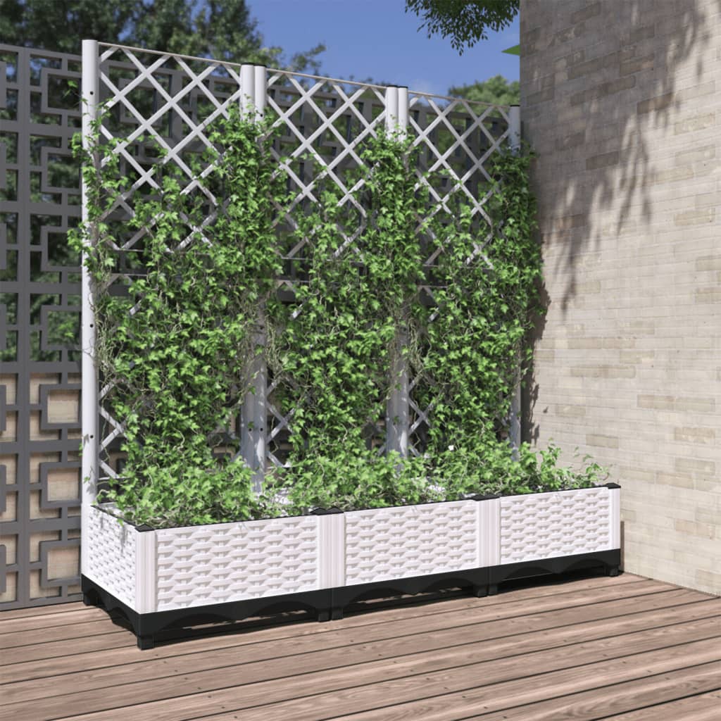 vidaXL Garten-Pflanzgefäß mit Spalier Weiß 120 x 40 x 121,5 cm PP