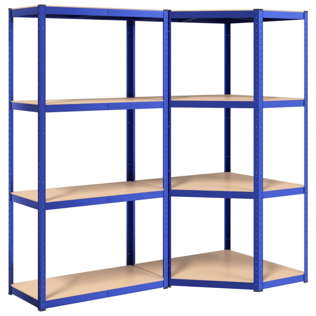 vidaXL Regale mit 4 Böden 2 Stk. Blau Stahl & Holzwerkstoff