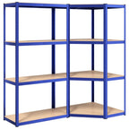 vidaXL Regale mit 4 Böden 2 Stk. Blau Stahl & Holzwerkstoff
