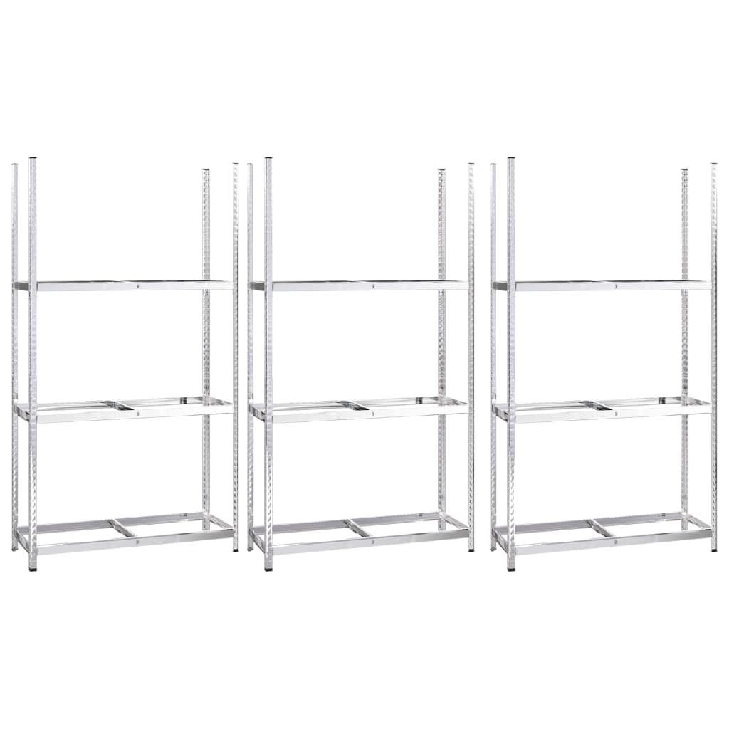 vidaXL Reifenregale mit 3 Böden 3 Stk. Silbern 110x40x200 cm Stahl