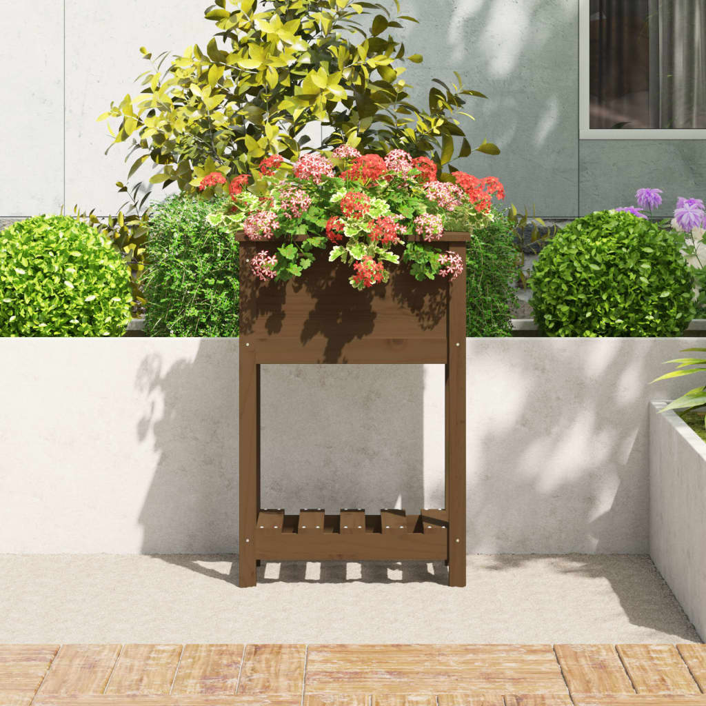 vidaXL Pflanzkübel mit Ablage Honigbraun 54x34,5x81 cm Kiefernholz