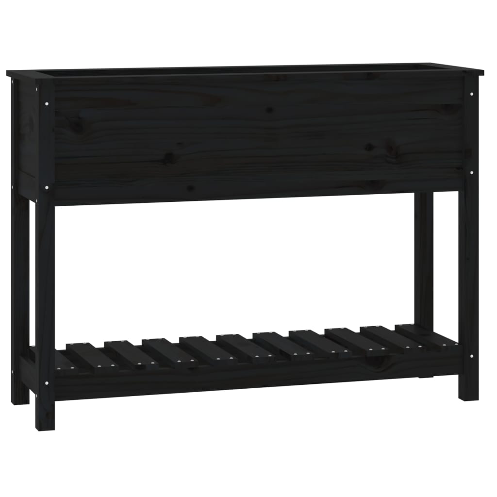 vidaXL Pflanzkübel mit Ablage Schwarz 111,5x34,5x81 cm Kiefernholz