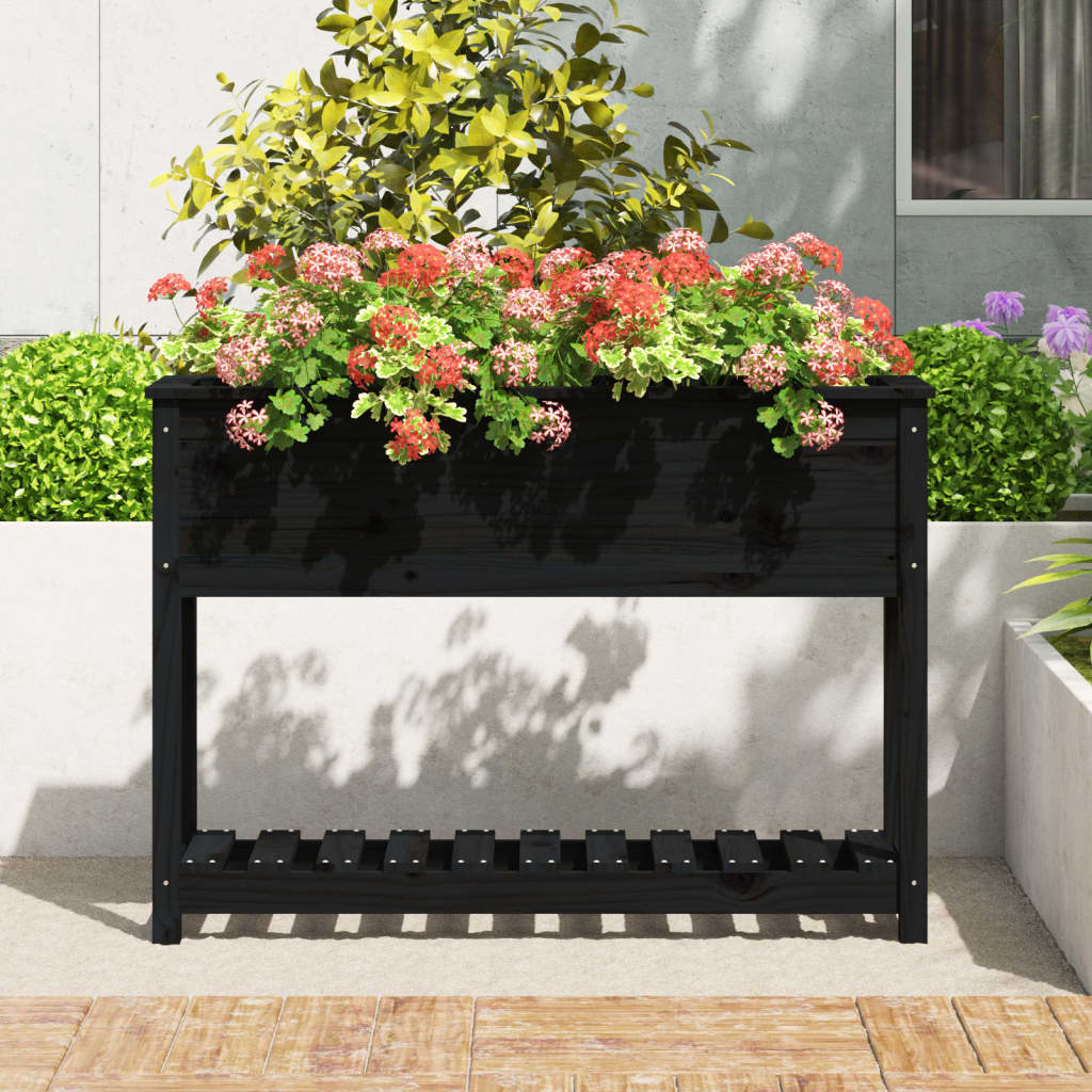 vidaXL Pflanzkübel mit Ablage Schwarz 111,5x34,5x81 cm Kiefernholz