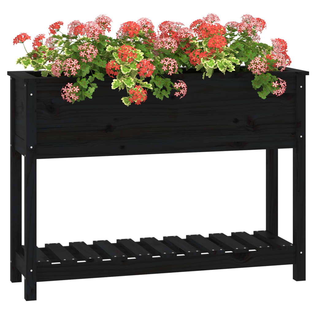 vidaXL Pflanzkübel mit Ablage Schwarz 111,5x34,5x81 cm Kiefernholz