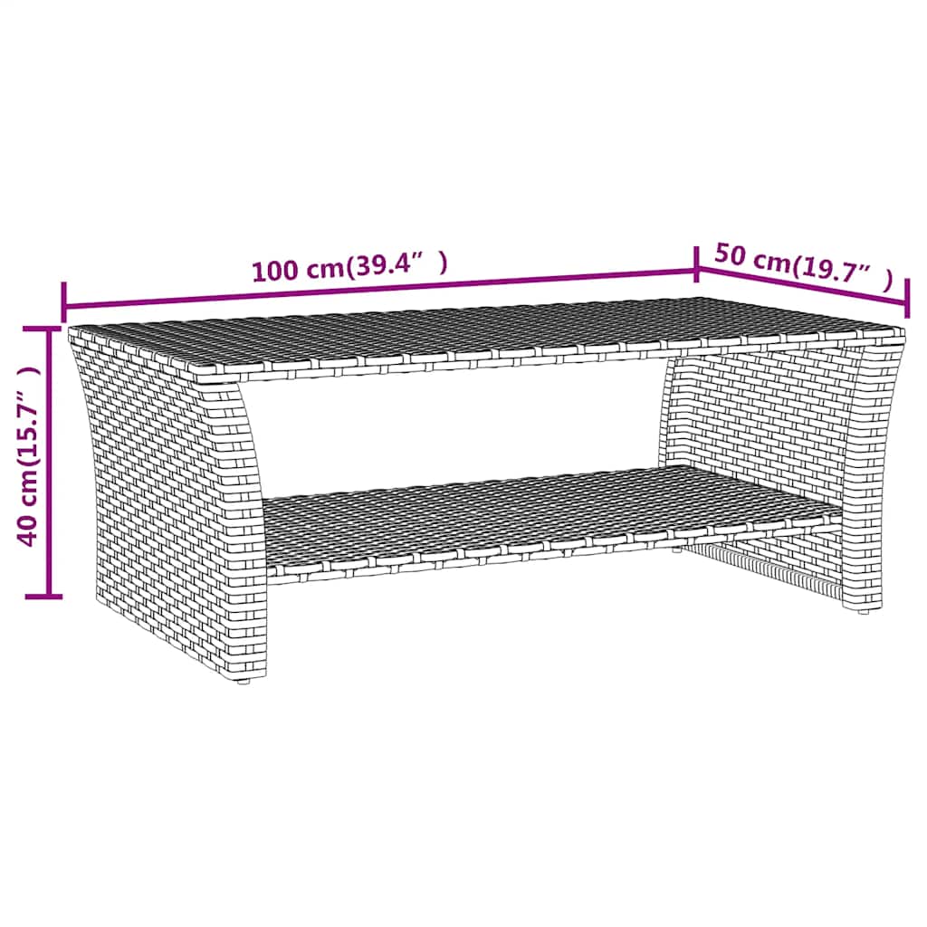 vidaXL Couchtisch Schwarz 100x50x40 cm Poly Rattan