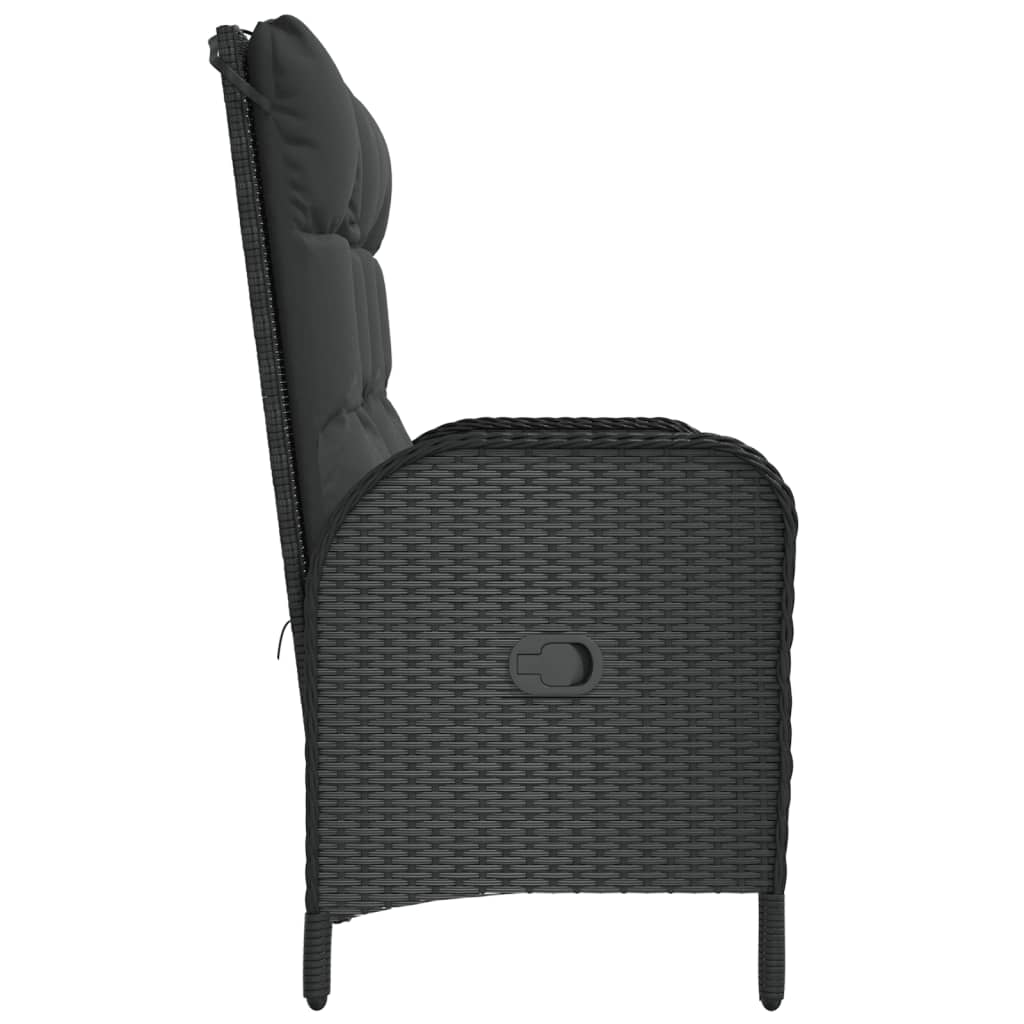 vidaXL Gartenbank mit Liegefunktion & Kissen 107cm Poly Rattan Schwarz