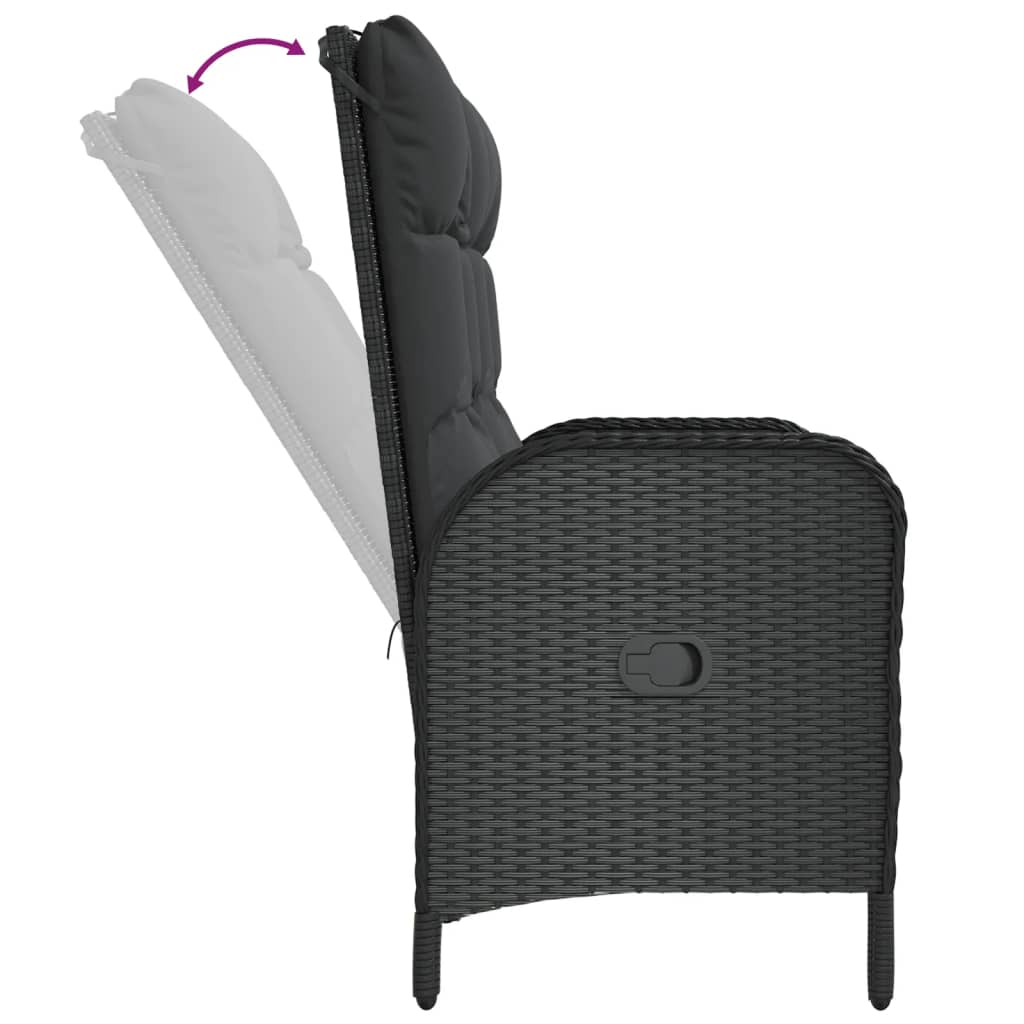 vidaXL Gartenbank mit Liegefunktion & Kissen 107cm Poly Rattan Schwarz