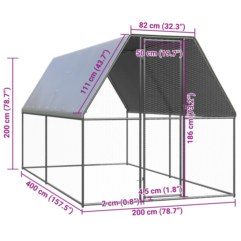 vidaXL Outdoor-Hühnerkäfig 2x4x2 m Verzinkter Stahl