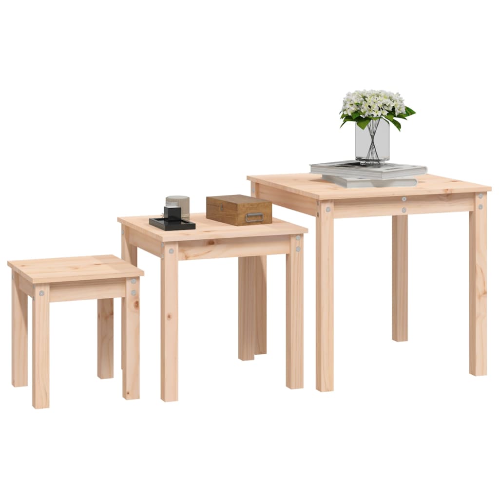 vidaXL Satztische 3 Stk. Massivholz Kiefer