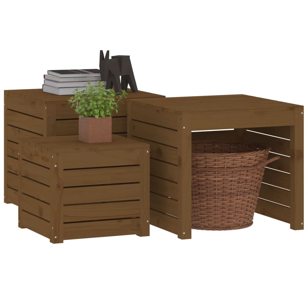 vidaXL 3-tlg. Gartenbox-Set Honigbraun Massivholz Kiefer