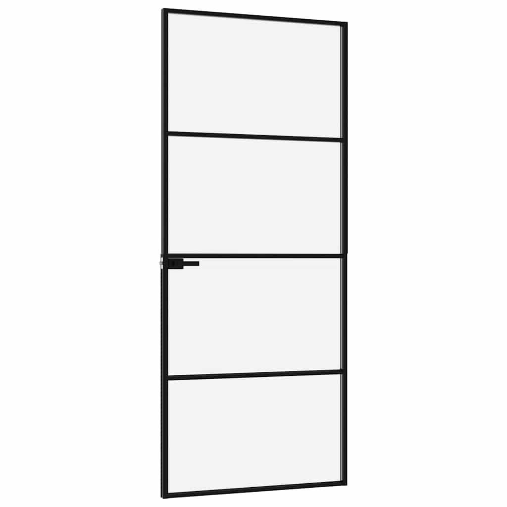 vidaXL Innentür Schwarz 76x201,5 cm Hartglas & Aluminium Schlank