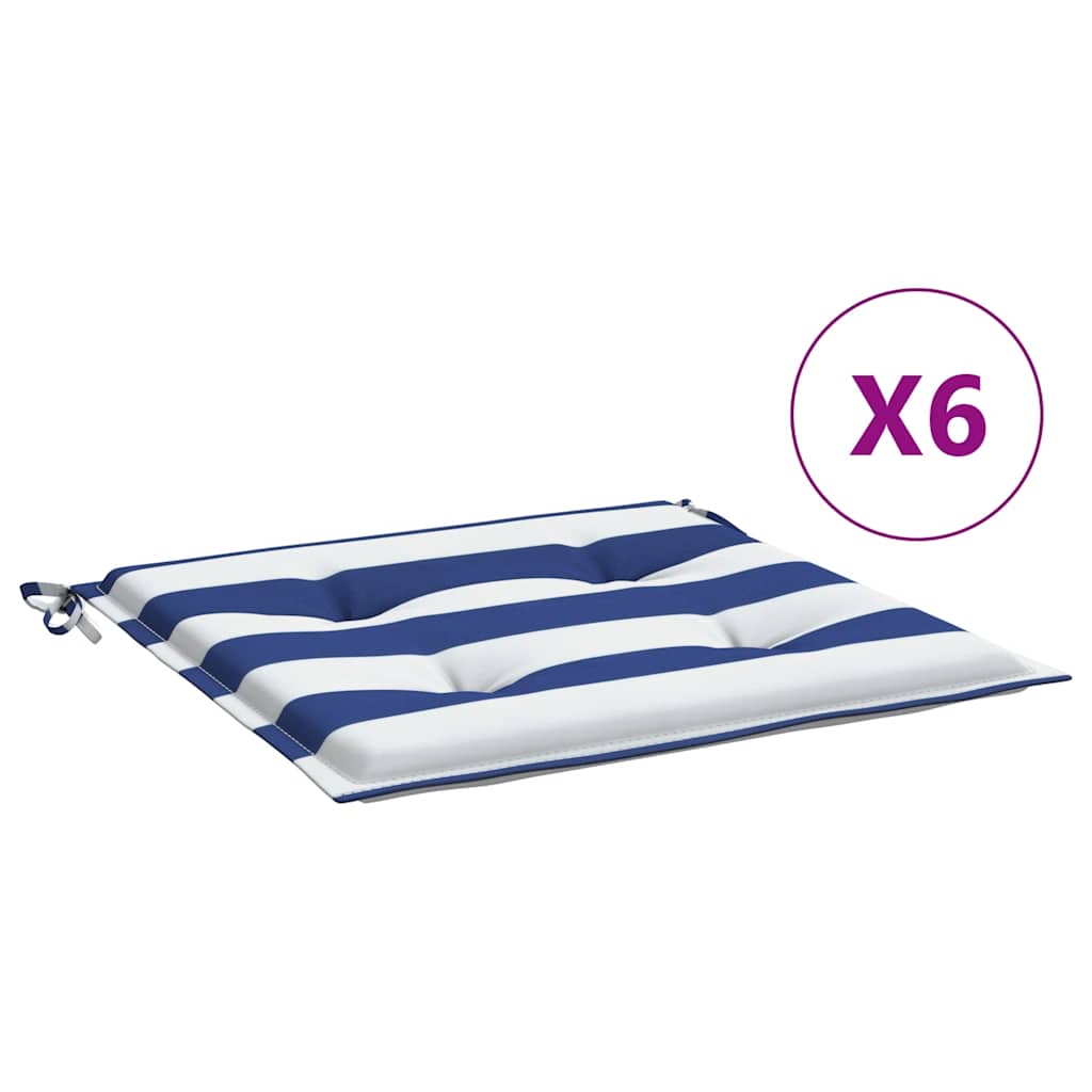 vidaXL Gartenstuhl-Kissen 6 Stk. Blau & Weiß Gestreift 40x40x4cm Stoff