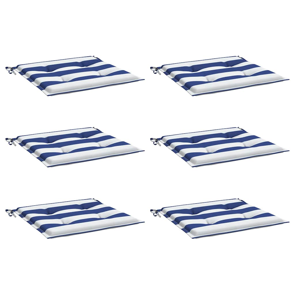 vidaXL Gartenstuhl-Kissen 6 Stk. Blau & Weiß Gestreift 40x40x4cm Stoff