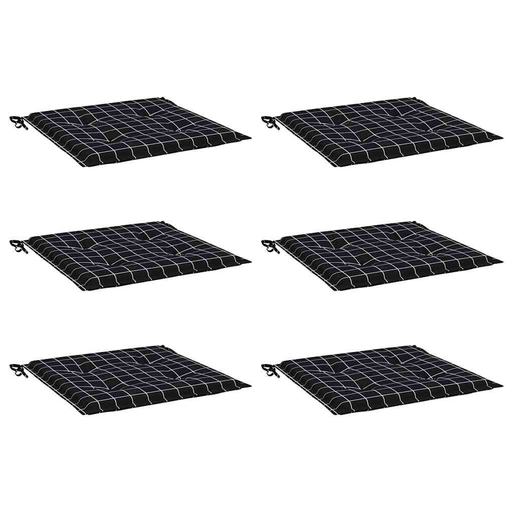 vidaXL Gartenstuhl-Kissen 6 Stk. Schwarz Karomuster 40x40x4 cm Stoff