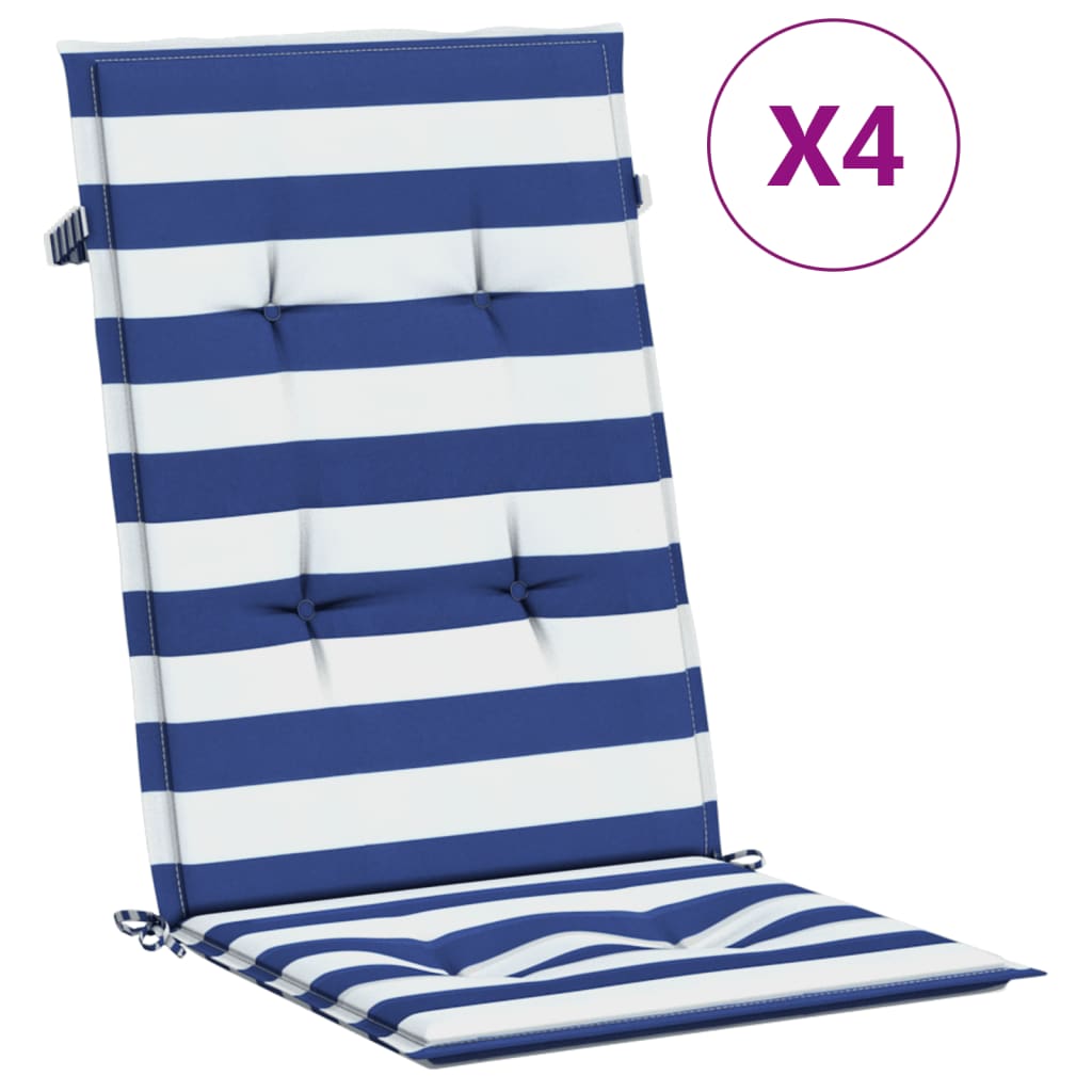 vidaXL Hochlehner-Auflagen 4 Stk. Blau & Weiß Gestreift Stoff