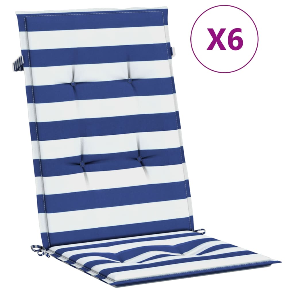 vidaXL Hochlehner-Auflagen 6 Stk. Blau & Weiß Gestreift Stoff