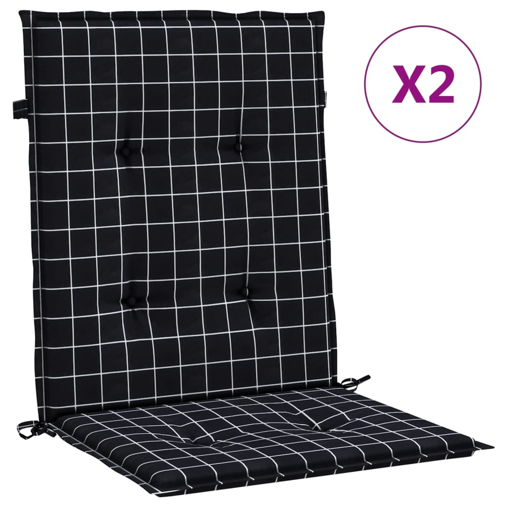 vidaXL Niedriglehner-Auflagen 2 Stk. Schwarz Karomuster Stoff