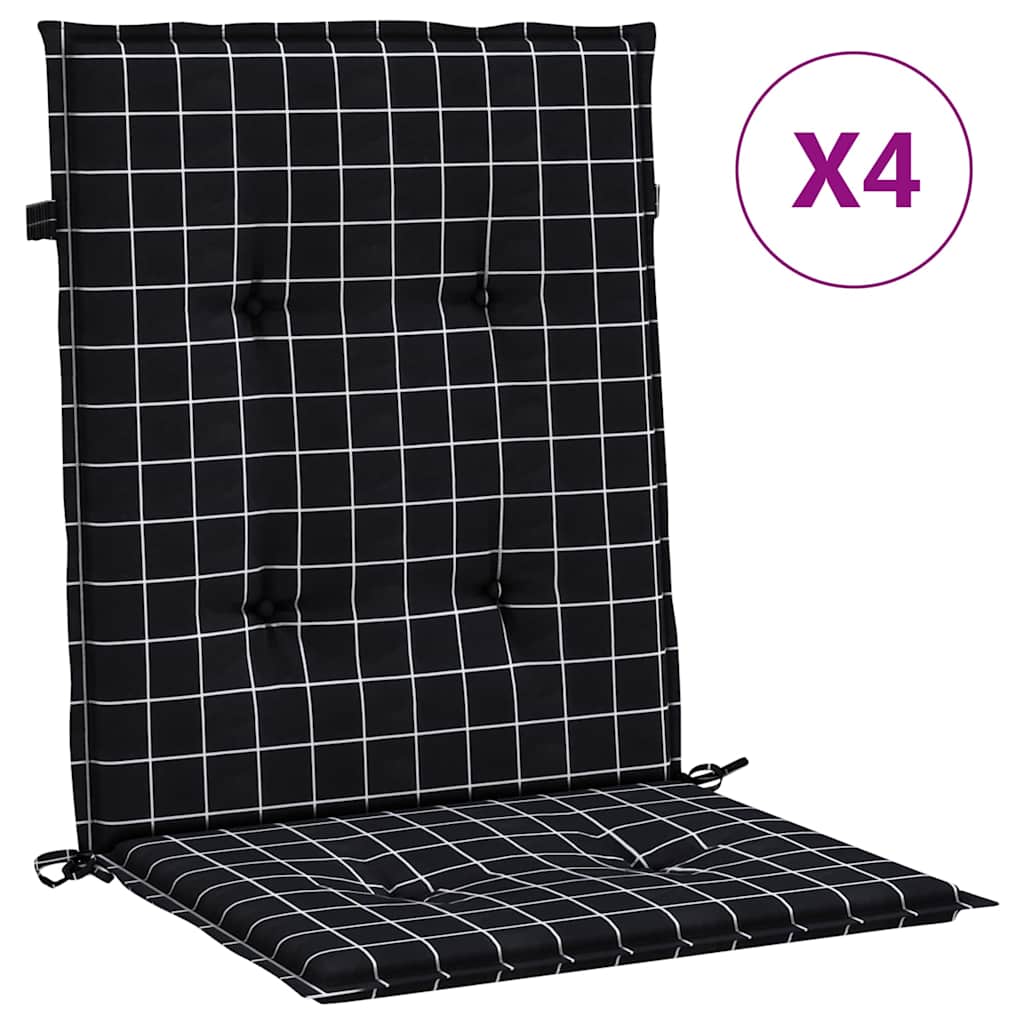 vidaXL Niedriglehner-Auflagen 4 Stk. Schwarz Karomuster Stoff