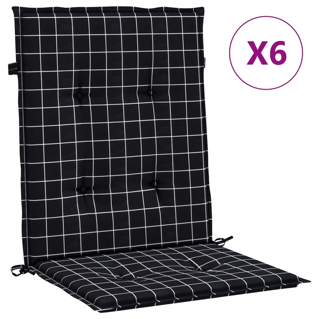 vidaXL Niedriglehner-Auflagen 6 Stk. Schwarz Karomuster Stoff