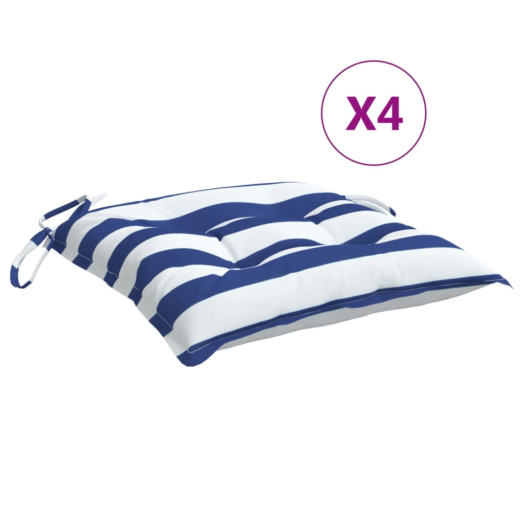 vidaXL Stuhlkissen 4 Stk. Blau & Weiß Gestreift 40x40x7 cm Stoff