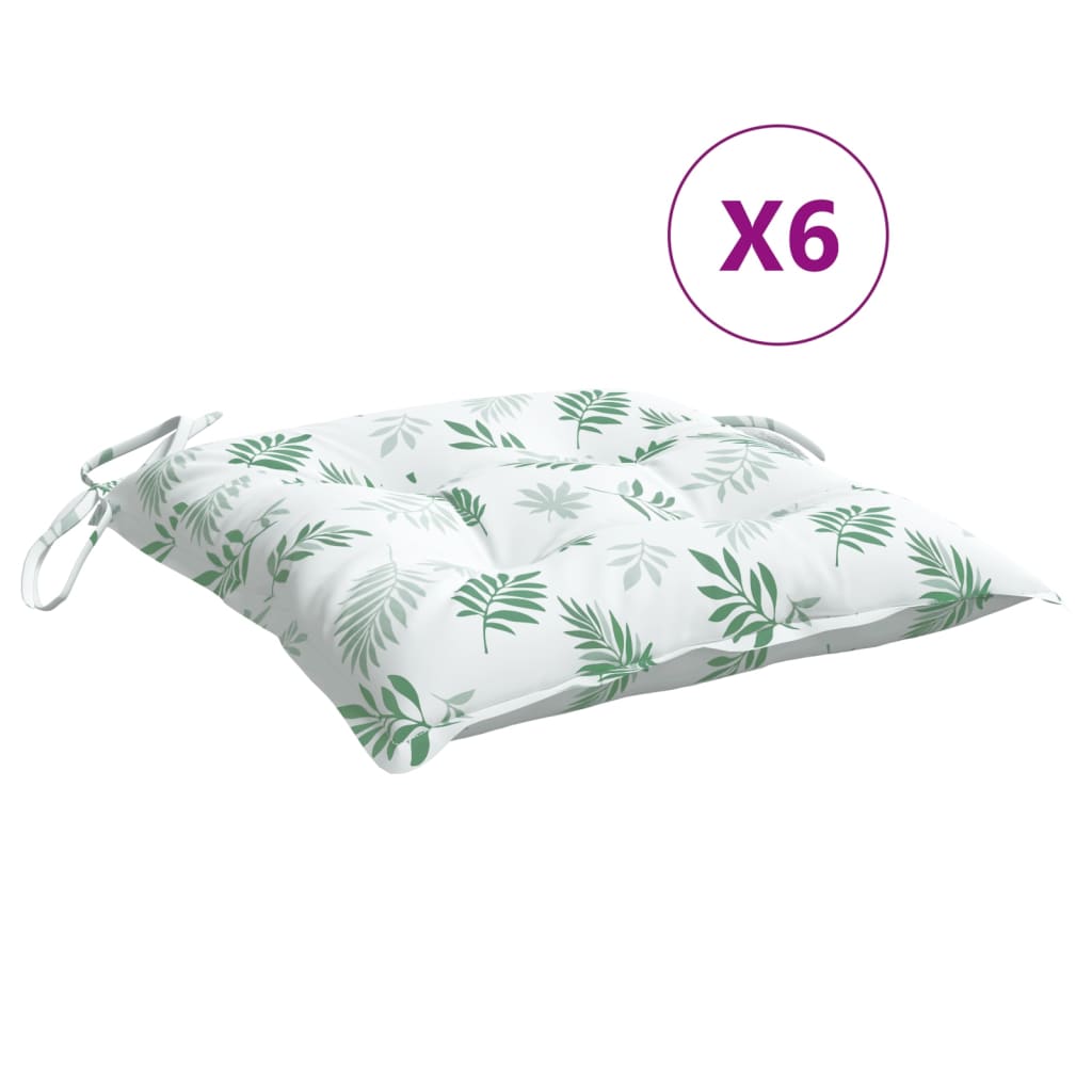 vidaXL Stuhlkissen 6 Stk. Blattmuster 50x50x7 cm Oxford-Gewebe