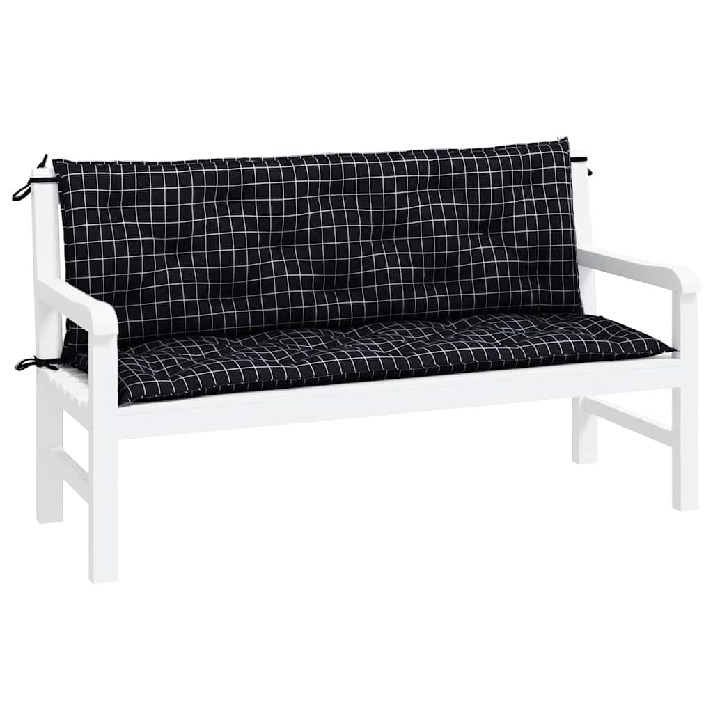 vidaXL Gartenbank-Auflagen 2 Stk. Schwarz Karomuster 150x50x7 cm Stoff