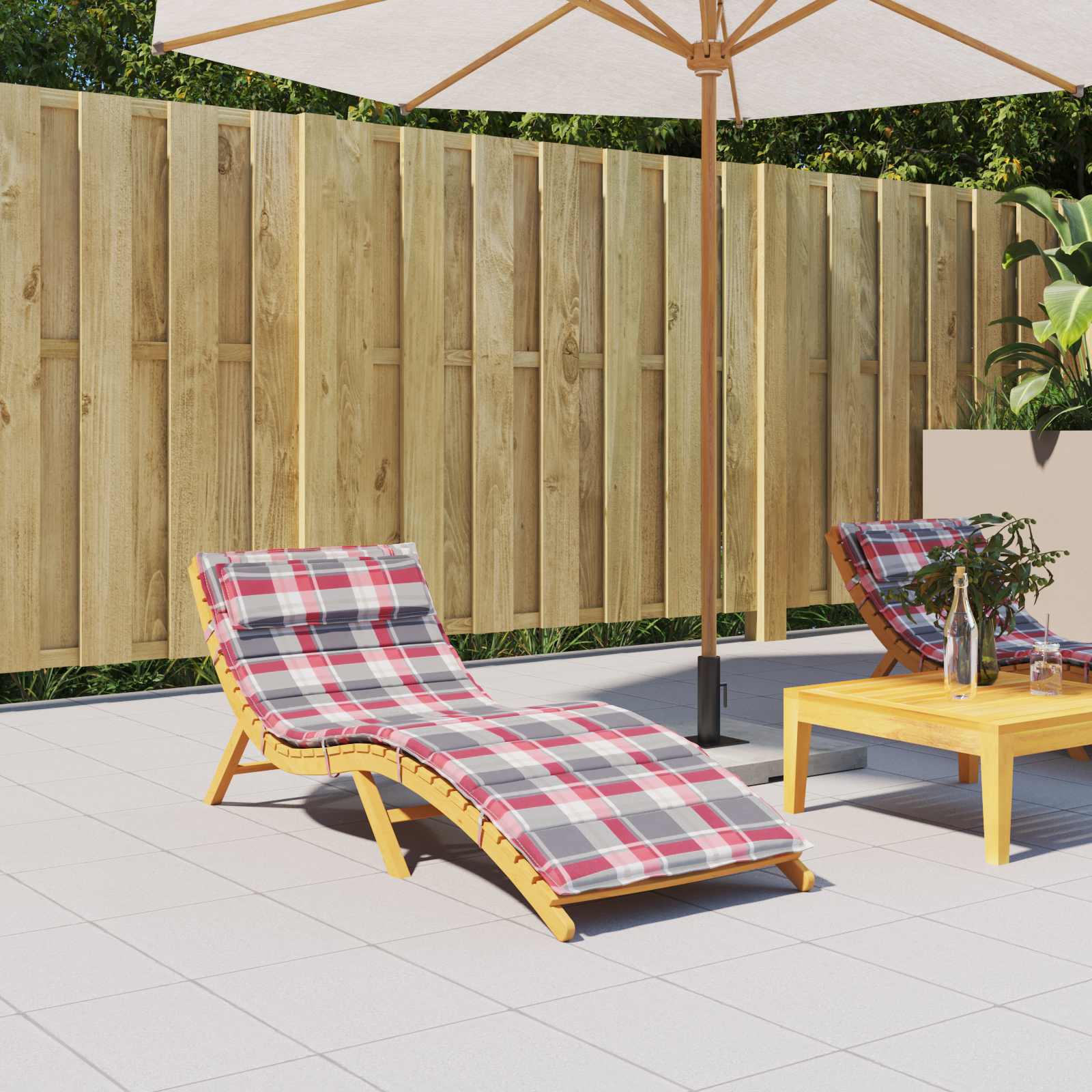 vidaXL Sonnen-Lounger Kissen Rot und Grau 180 x 60 x 4 cm Oxford-Stoff