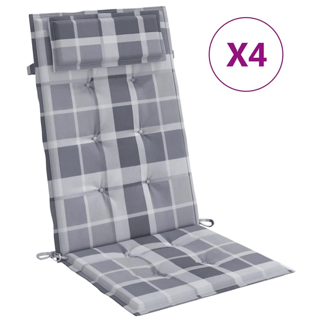 vidaXL Hochlehner-Auflagen 4 Stk. Grau Karomuster Oxford-Gewebe