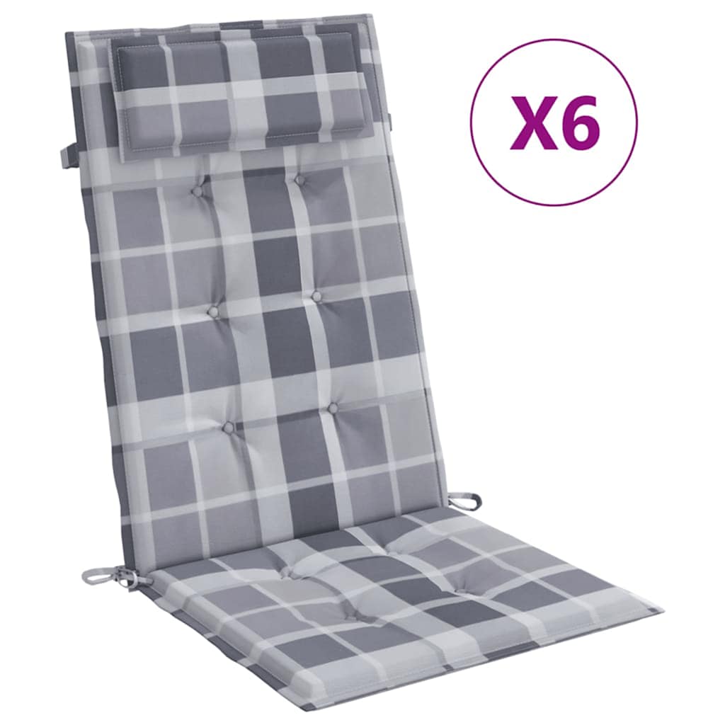 vidaXL Hochlehner-Auflagen 6 Stk. Grau Karomuster Oxford-Gewebe