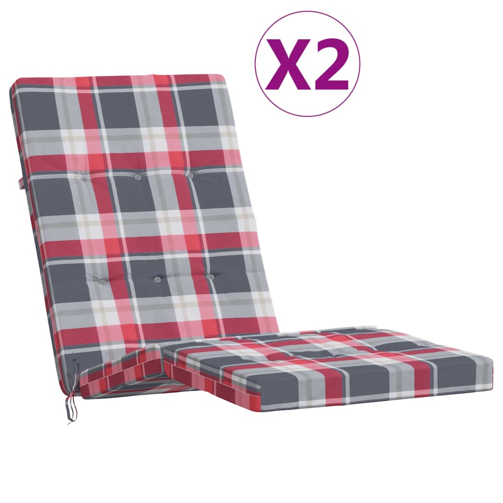 vidaXL Liegestuhl-Auflagen 2 Stk. Rot Karomuster Oxford-Gewebe