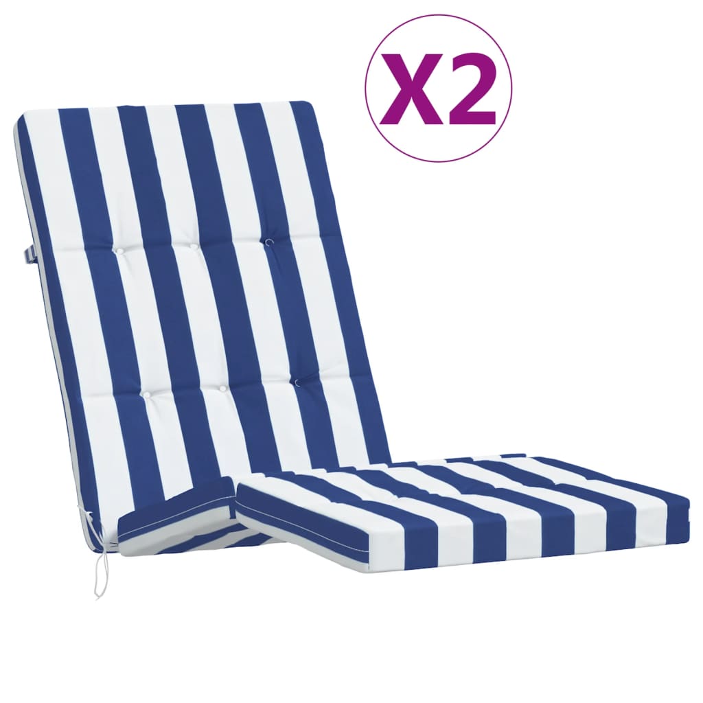 vidaXL Liegestuhl-Auflagen 2 Stk. Blau & Weiß Gestreift Oxford-Gewebe
