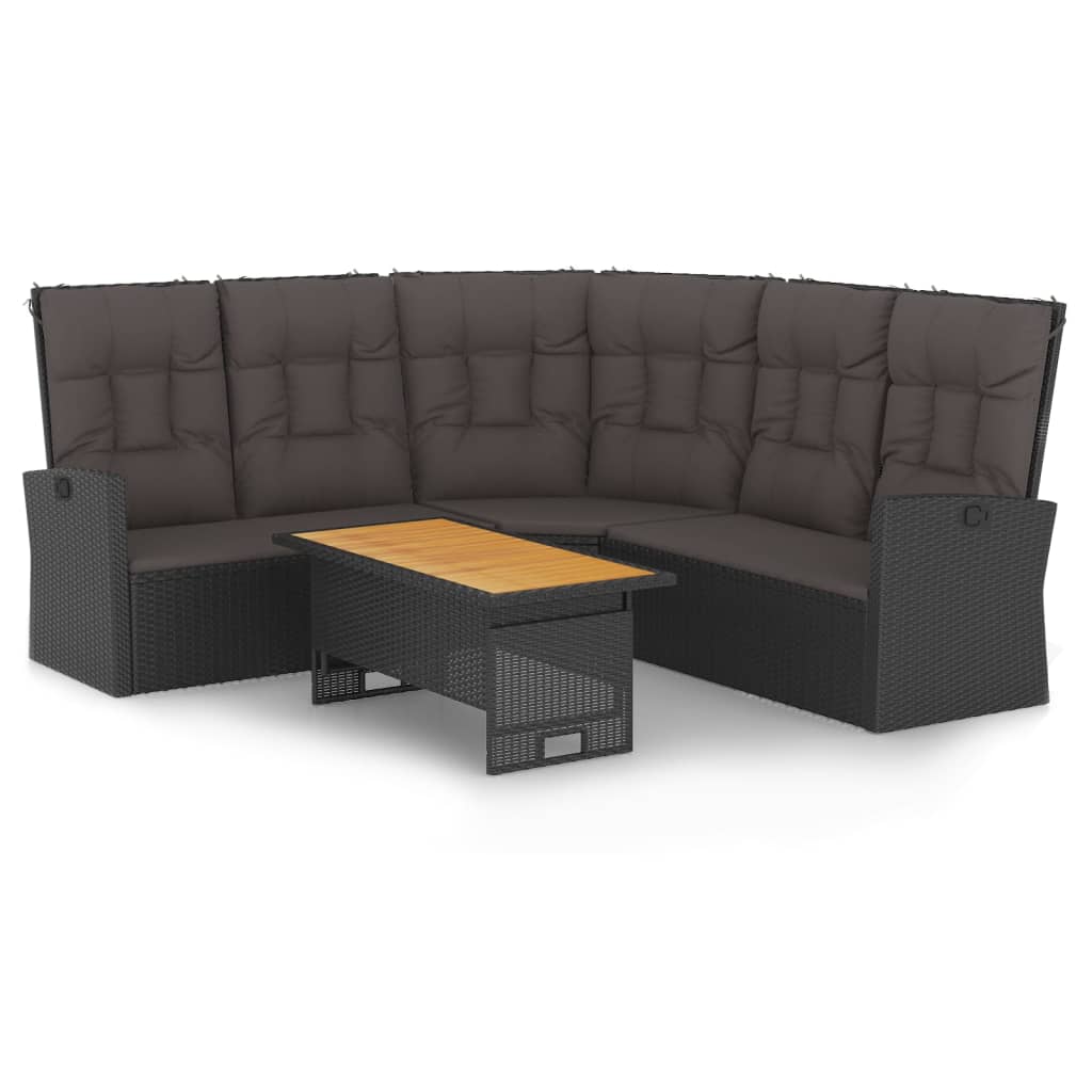 vidaXL 2-tlg. Garten-Lounge-Set mit Kissen Schwarz Poly Rattan