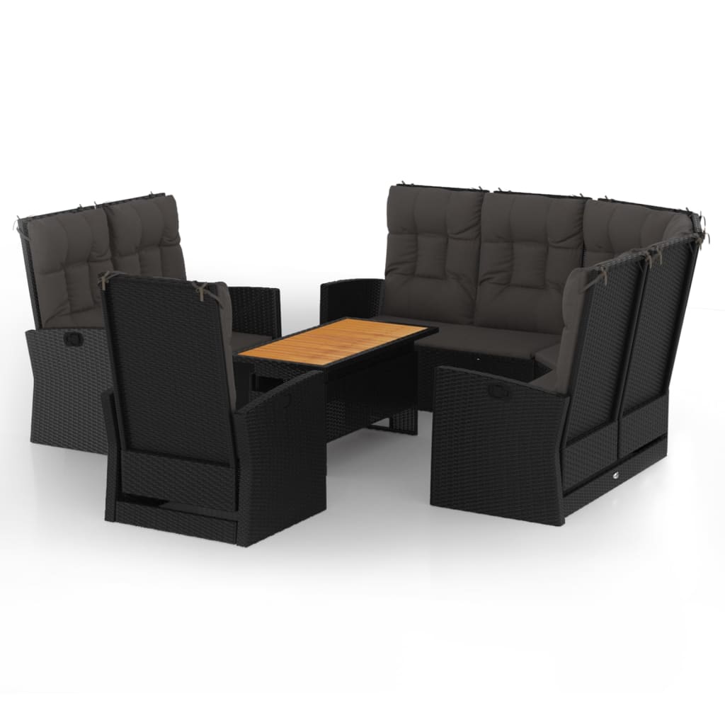 vidaXL 4-tlg. Garten-Lounge-Set mit Kissen Schwarz Poly Rattan