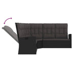 vidaXL Ecksofa mit Liegefunktion und Kissen Schwarz Poly Rattan