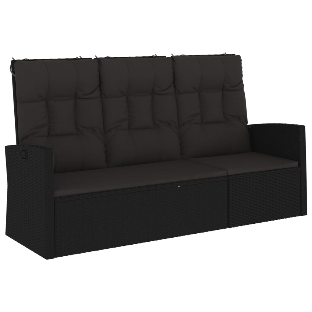vidaXL Gartenbank mit Liegefunktion & Kissen Schwarz 173cm Poly Rattan